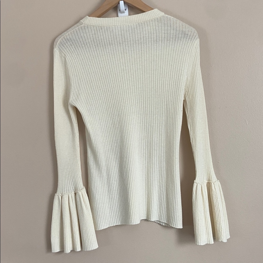 FRAME Ivory Ribbed Bell Sleeve Wool Blend  Sweater Small - Picture 7 of 7